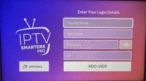 iptv smarters pro user registration interface on LG tv
